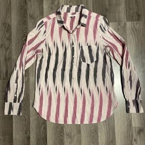 J. Crew Light Weight Long Sleeve Half Button Cotton Pullover Top sz 8